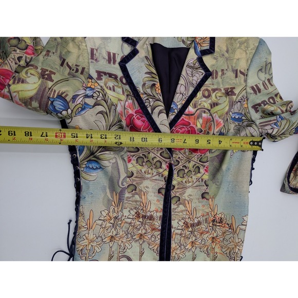 BOHO CHIC Tattoo Floral Lace Up Blazer Jacket Women Size 6 - Picture 13 of 16